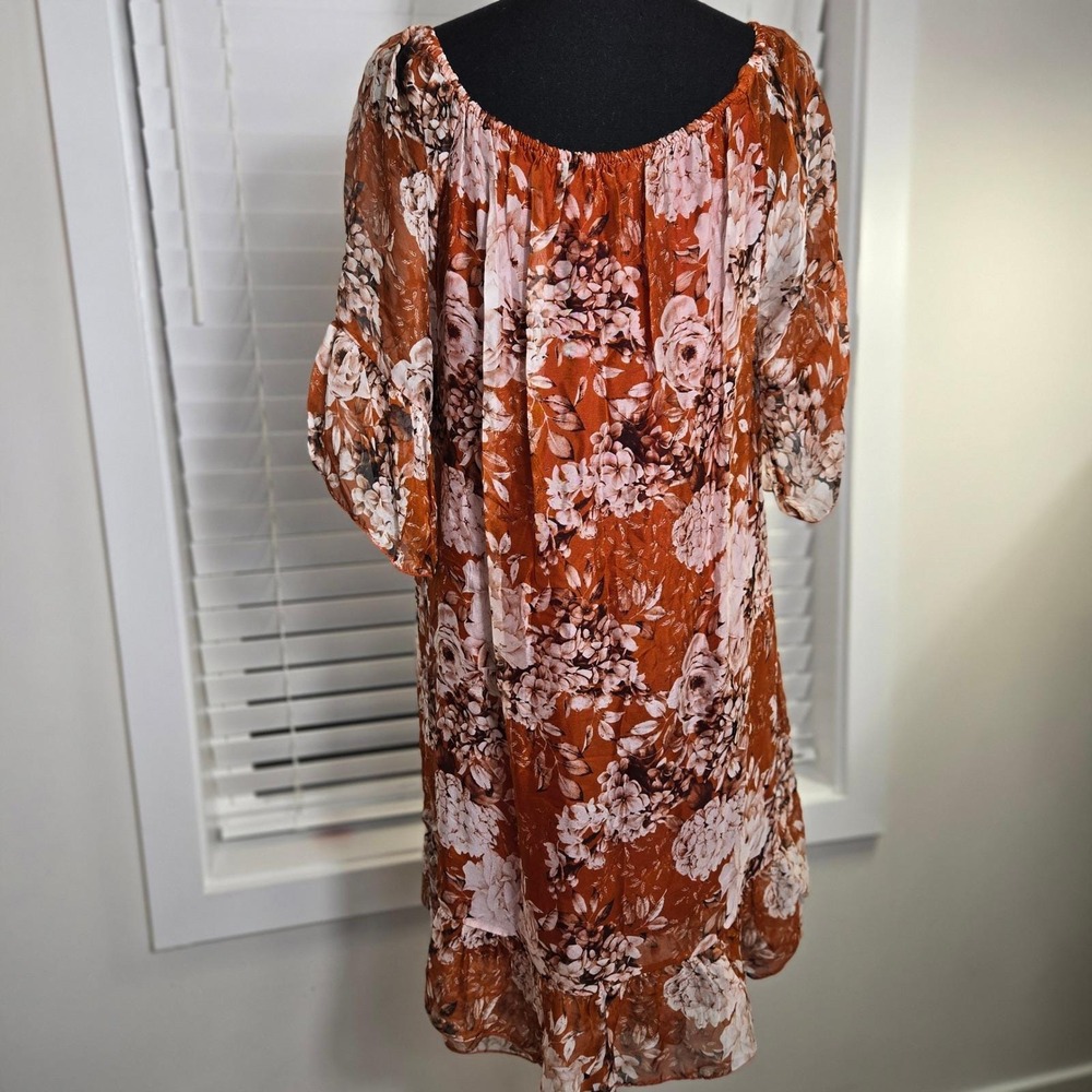 Elena Baldi Floral Mini Dress Womens Medium Orange flowy Ruffle Tiered Italy